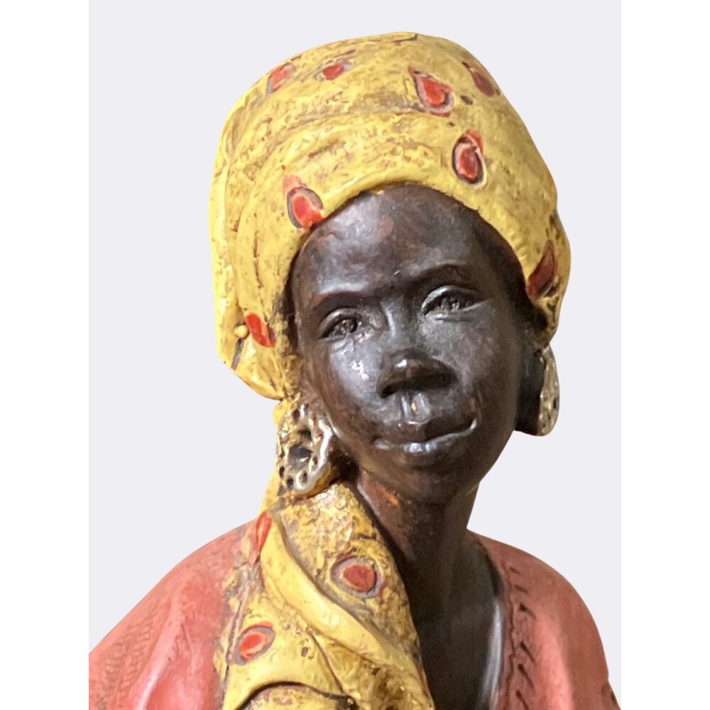 African Inspired Resin Figurine Woman In Yellow Red Dress - Picture 5 of 15